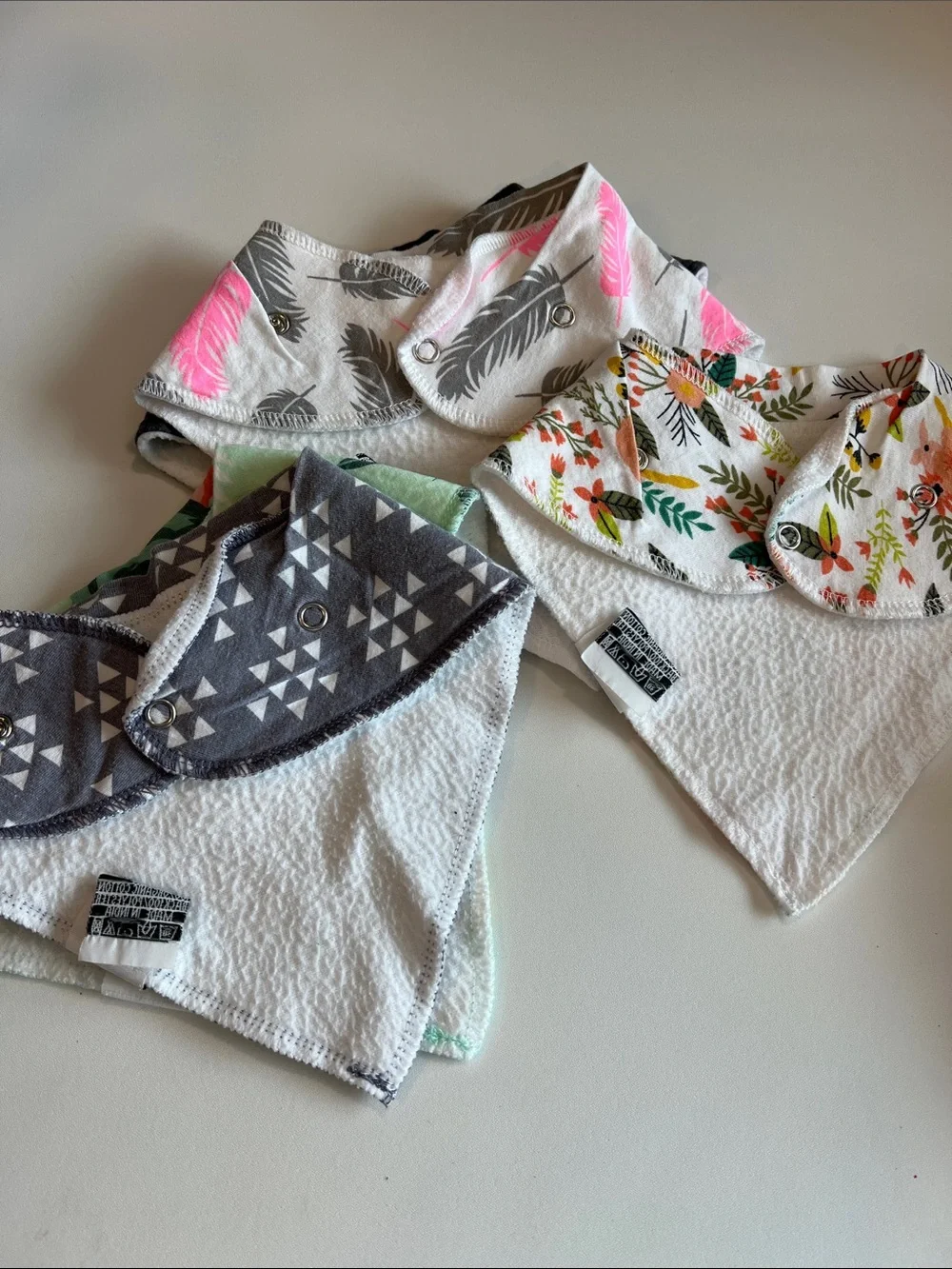 Ana Baby Bandana Bib Set in Charcoal, Gray, Mint & Coral - 5 pc